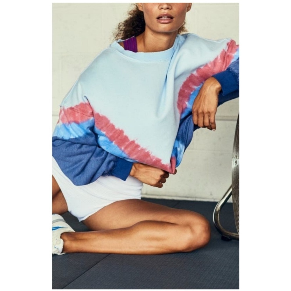Free People Movement Sweatshirt XS Blue Pink Tie Dye Aurora Blue Pullover Camden